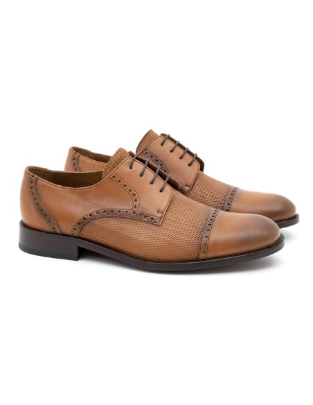 Derby de piel semi-brogado color cuero CRASPER-CUERO