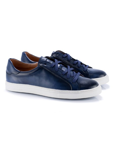 baskets en cuir bleu PLEMAN-MARINO