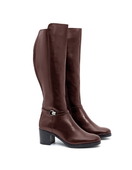 Botas de mujer de piel con aplique metálico color marrón W-NORIMEN-MARRON