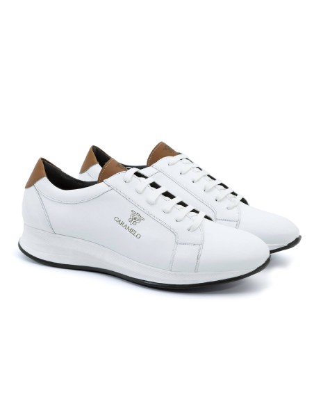 Deportivo de piel liso color cuero CR-24012-BLANCO-CUERO