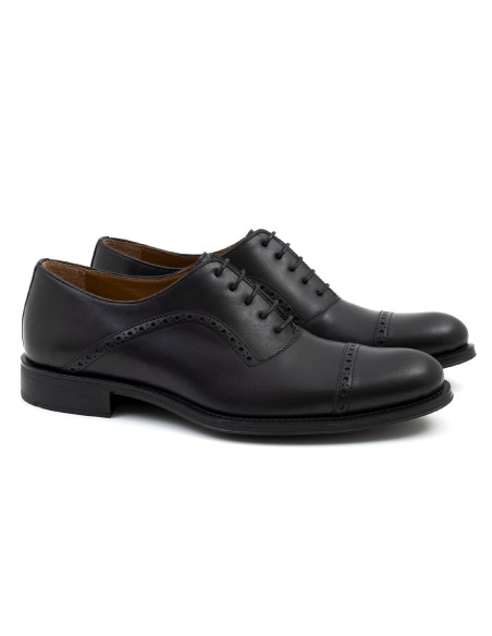 Oxford de piel acabado a mano color negro CAMEMAN-NEGRO