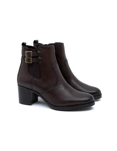 brown leather women's ankle boots W-PRIOCHE-CAFE