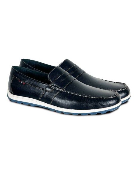 blue leather moccasin CR-24035-BLUE