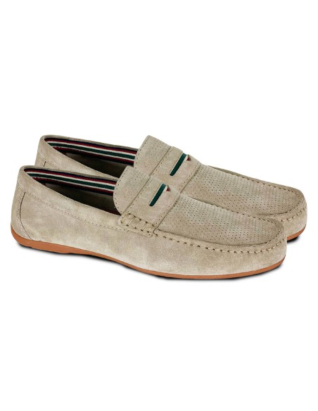 Mocasín de ante con cinta color beige CR-24038-BEIGE