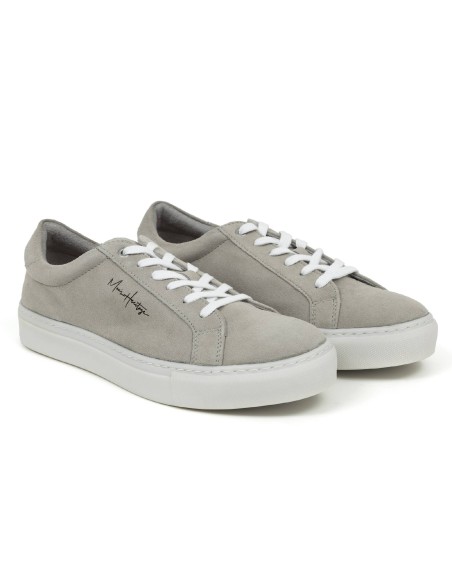 Sneakers de piel con cordones en contraste color gris DENIA-PERLA