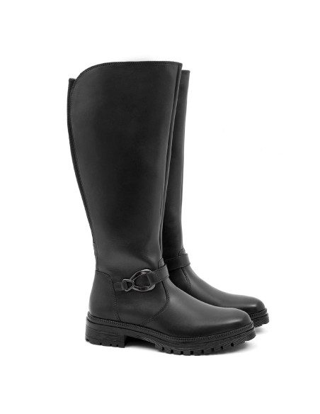 Botas de mujer de piel con aplique metálico color negro W-NABUMAN-NEGRO